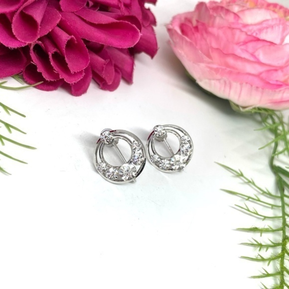 VINTAGE⚜️KREMENTZ 14K Overlay Crystal Hoop Clip Earrings